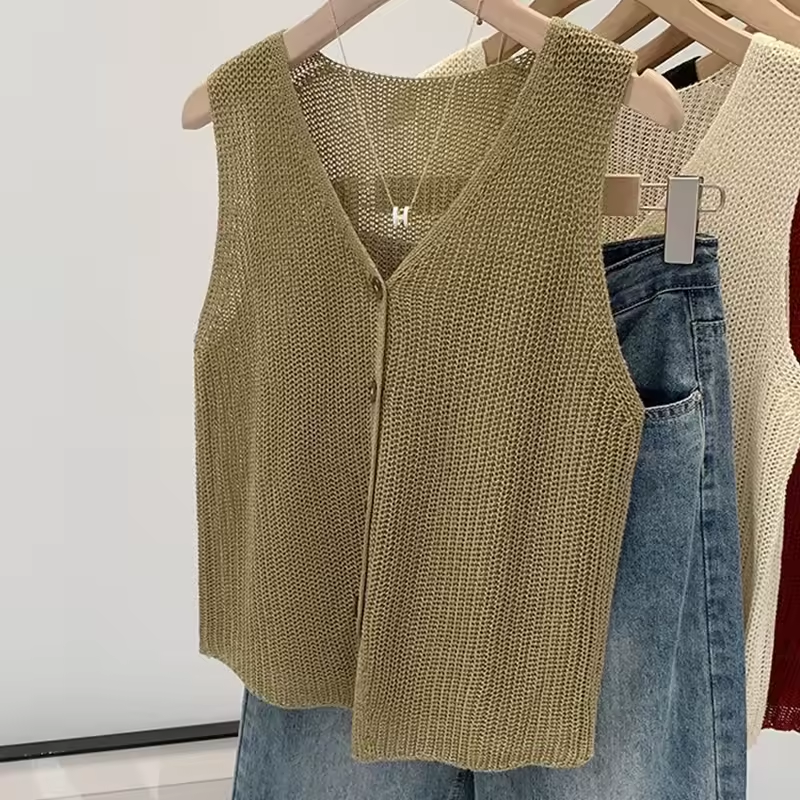 Lina™ | Gilet boutonné en coton coréen